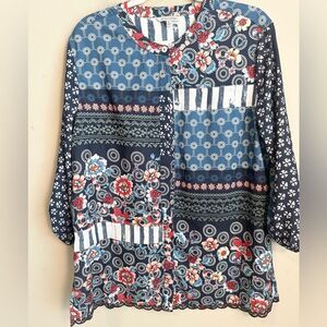 John Mark Mixed Pattern Oversized Tunic Blouse S